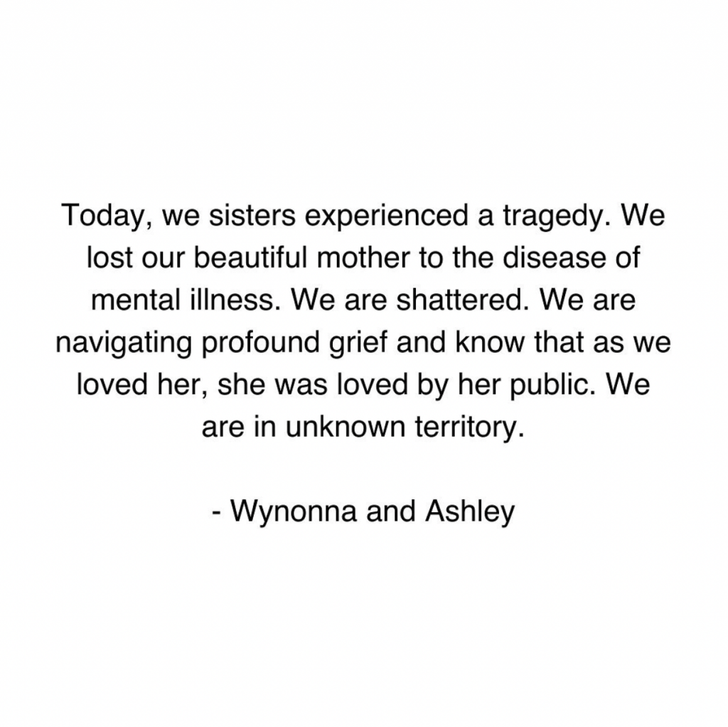 Statement from Ashley and Wynonna Judd following Naomi's death
