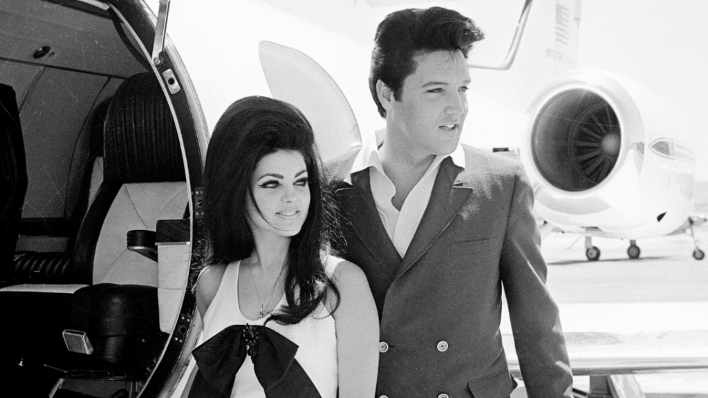 Priscilla Presley and Elvis after their wedding