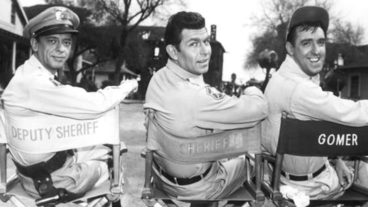 Andy Griffith on set with his sitcom co-stars