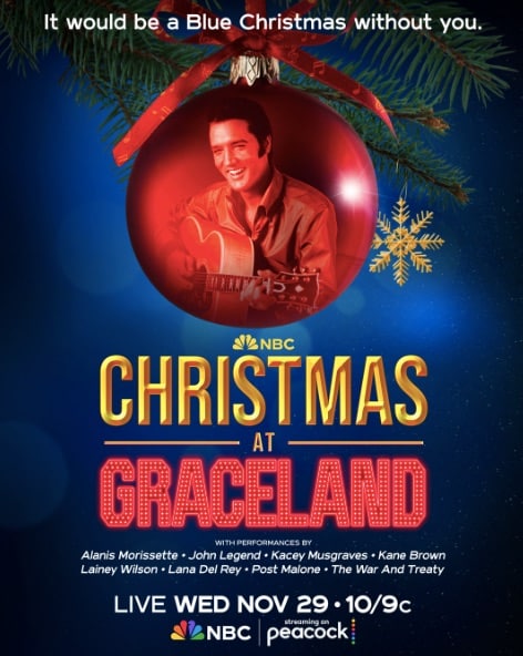 The poster for the upcoming Christmas at Graceland television special honoring Elvis Presley