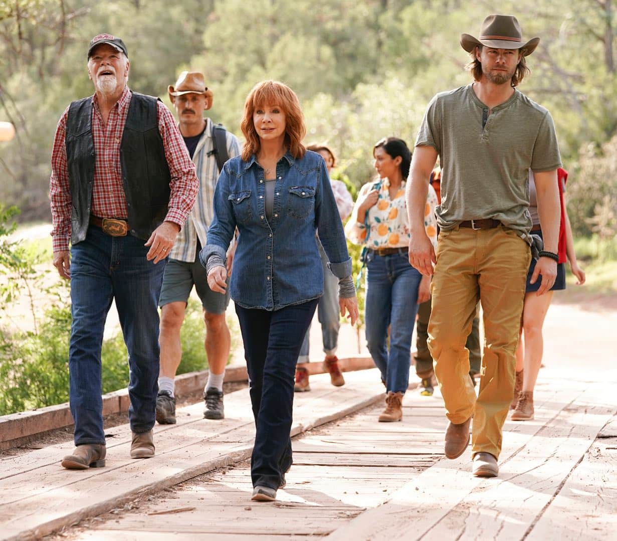 Reba McEntire and her boyfriend Rex Linn in character as Sunny and Buck Barnes in season three of the ABC drama series, Big Sky