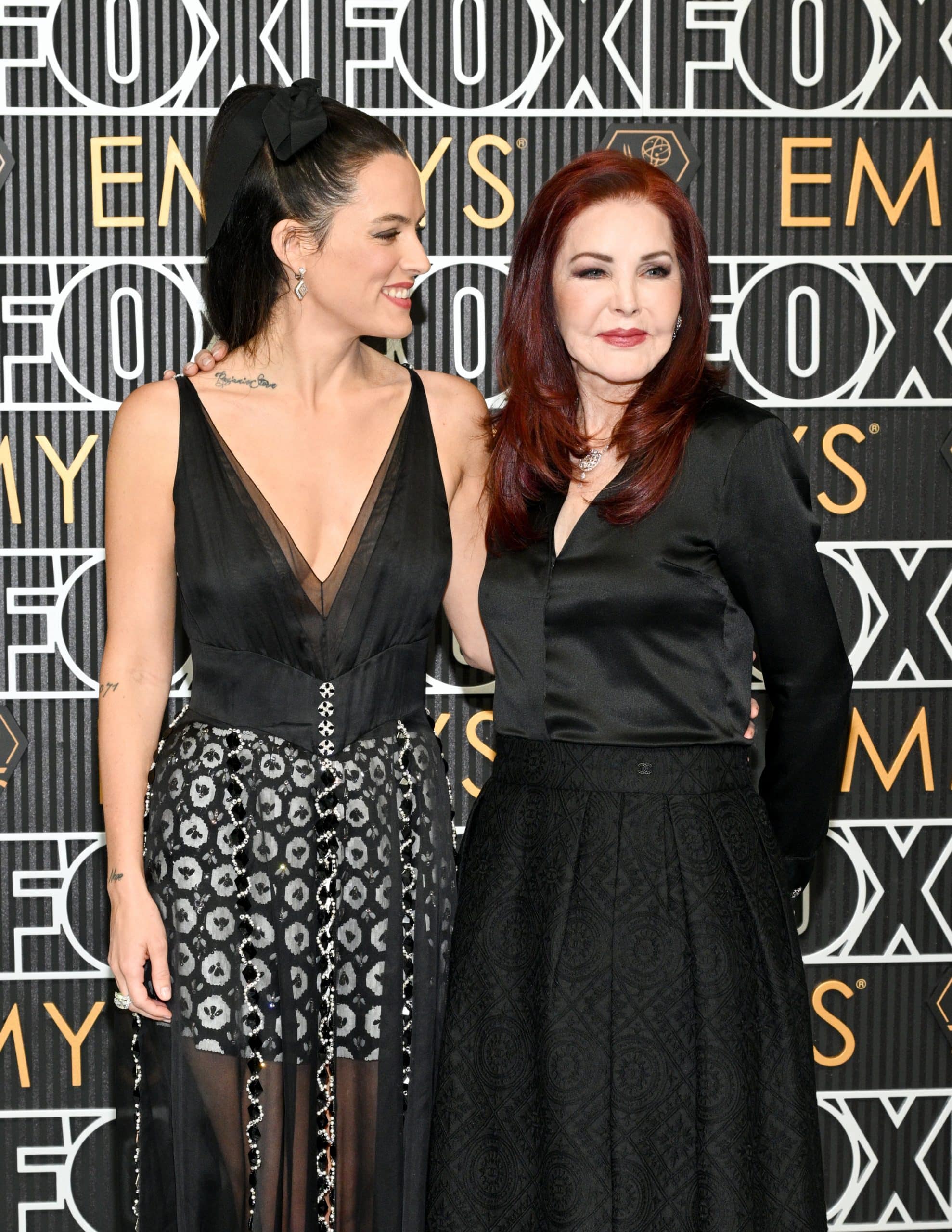 Riley Keough and Priscilla Presley at the 75th Primetime Emmy Awards held at the Peacock Theater on January 15, 2024 in Los Angeles, California.