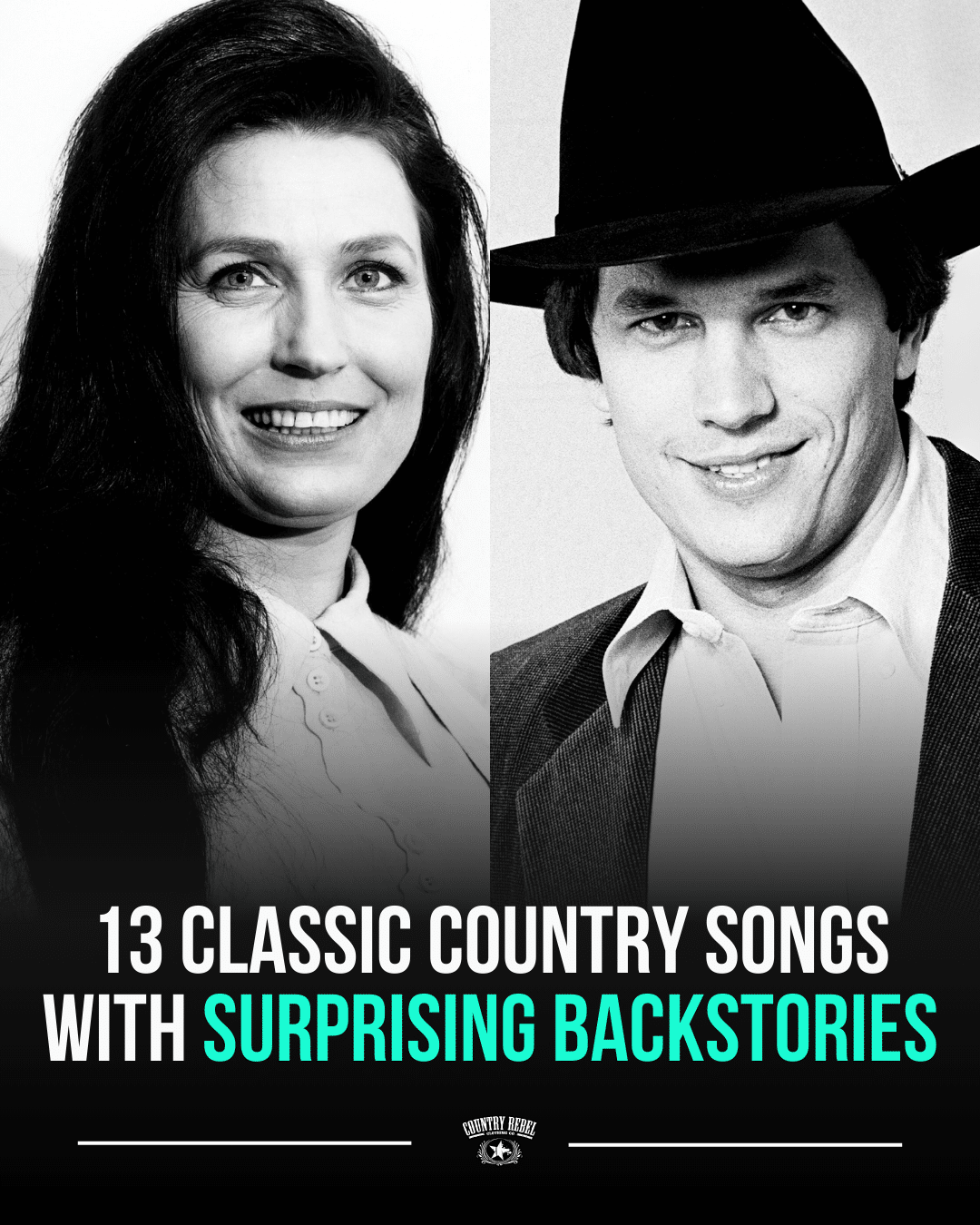 Classic Country Songs With Surprising Backstories - Loretta Lynn and George Strait are represented side-by-side in these pictures.