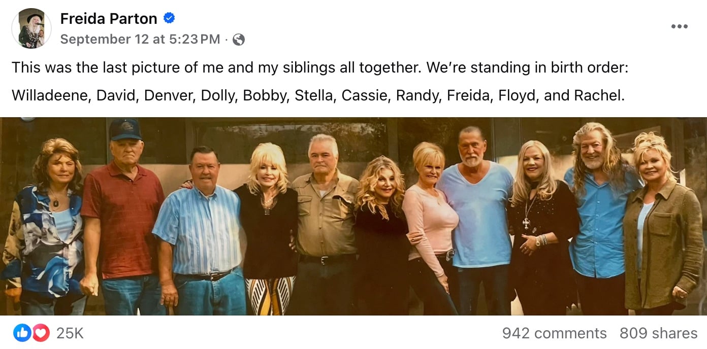 Freida Parton shares photo of the 11 Parton siblings