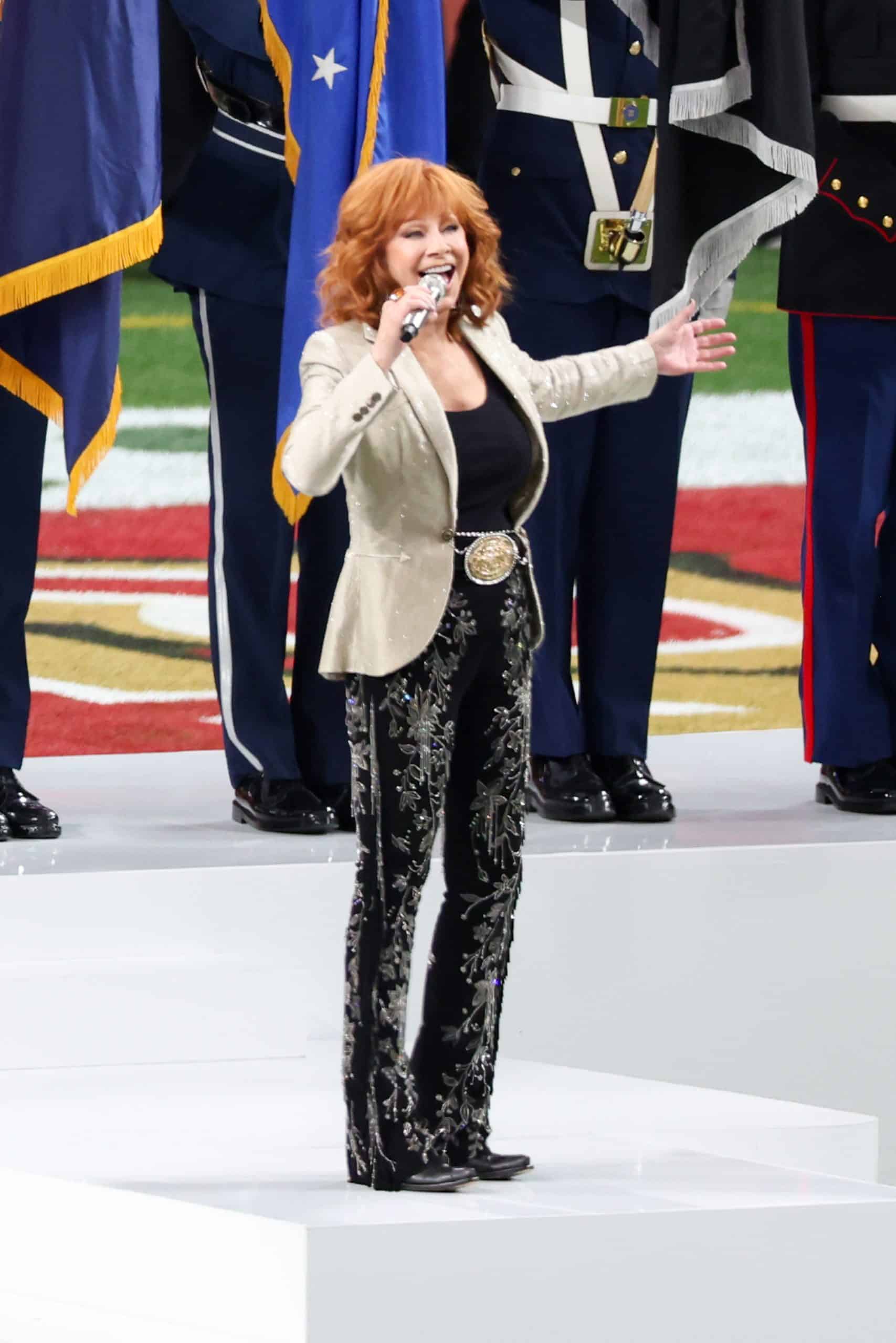Reba McEntire gave a speech upon accepting the Western Heritage Awards' Lifetime Achievement Award, and harkened to her "cowboy" past. Here, she performed the National Anthem at the 2024 Super Bowl wearing her dad's belt buckle.