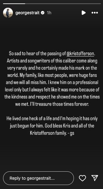George strait reacted to Kris kristofferson's death