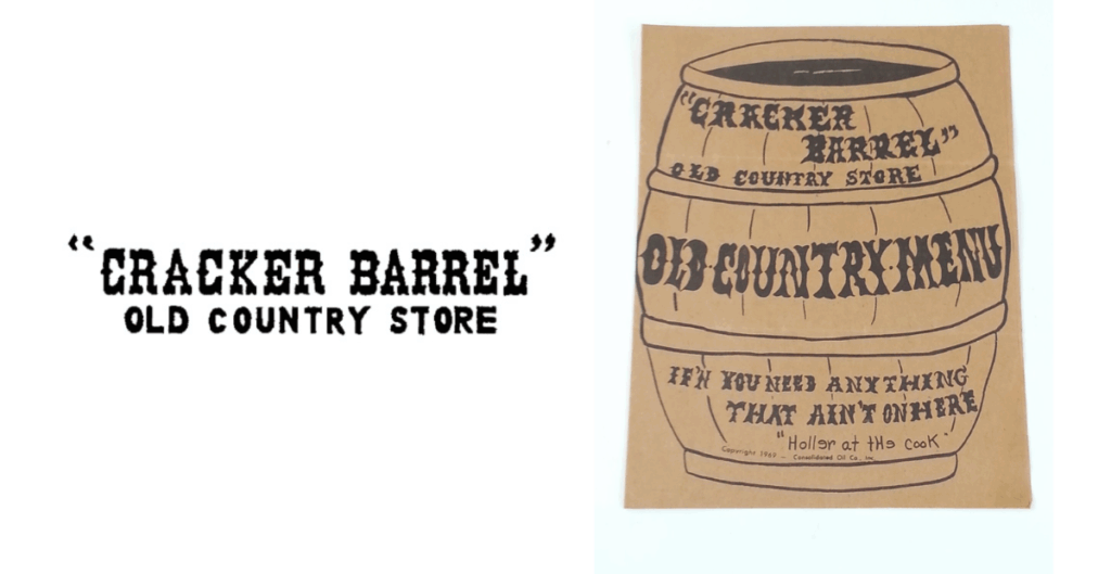 Cracker Barrel logo and menu in 1969