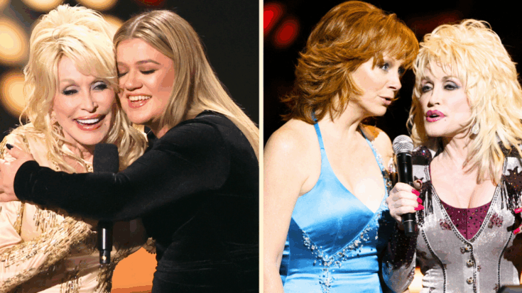 Dolly Parton with Kelly Clarkson at the ACM Awards, and Dolly Parton with Reba McEntire on CMT Giants