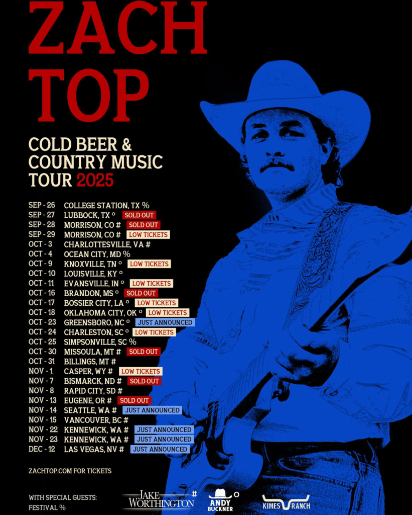 Zach Top's Cold Beer & Country Music Tour Poster