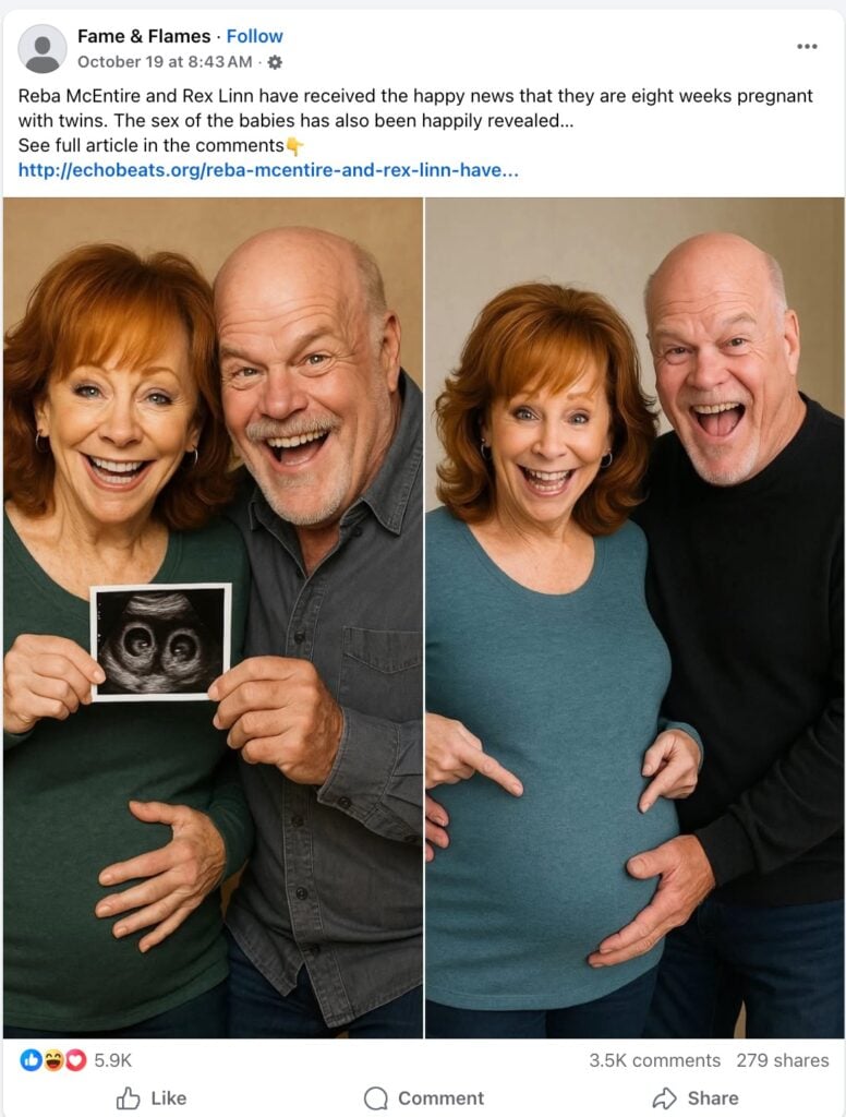 Fake AI story featuring Reba McEntire and Rex Linn