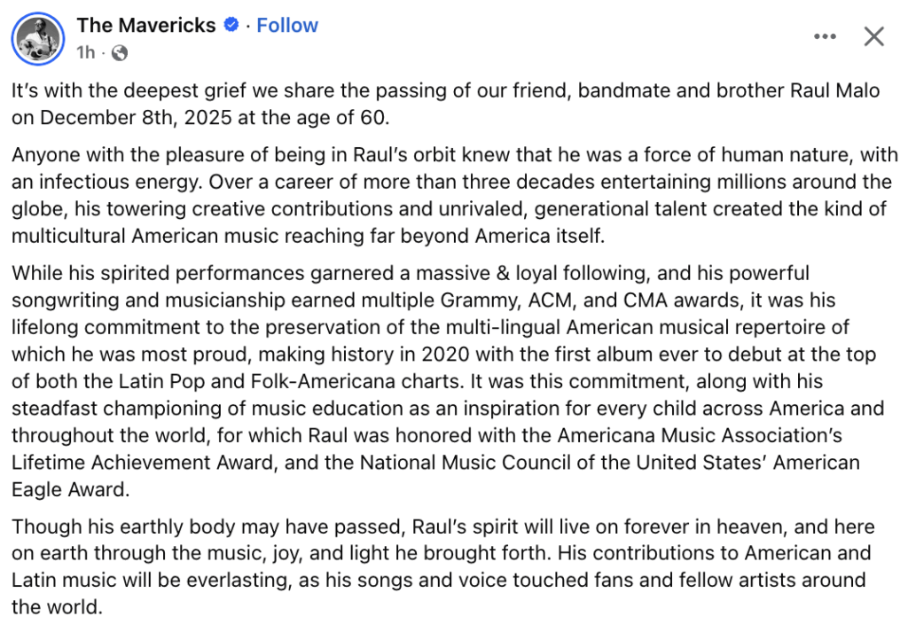 The Mavericks remember Raul Malo